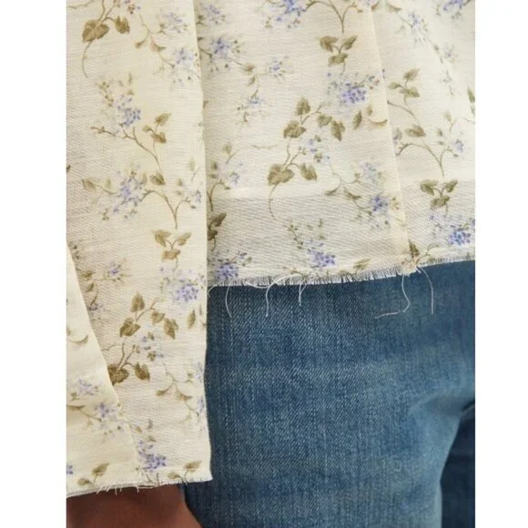 $890 Brock Collection Thelma Linen Cotton Floral Cottage Core Puff Sleeve Blouse - Picture 7 of 17